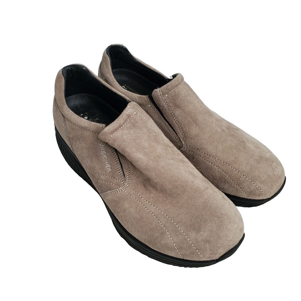 Skechers Shape-ups Womens 9 Taupe Suede Slip On Rocker Bottom Shoes SN24871 TPE
